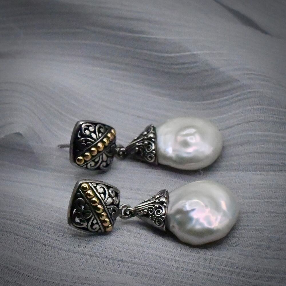 Samuel B Artisan Sterling Silver 18K Gold Baroque Pearl Fox Earrings 925